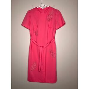 1960s House of Shroyers Pink Floral Lace Tie Waist Feminine Coquette Dress L